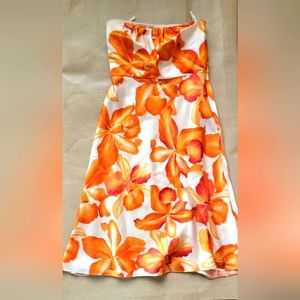 Banana Republic Floral Orange/cream strapless dress